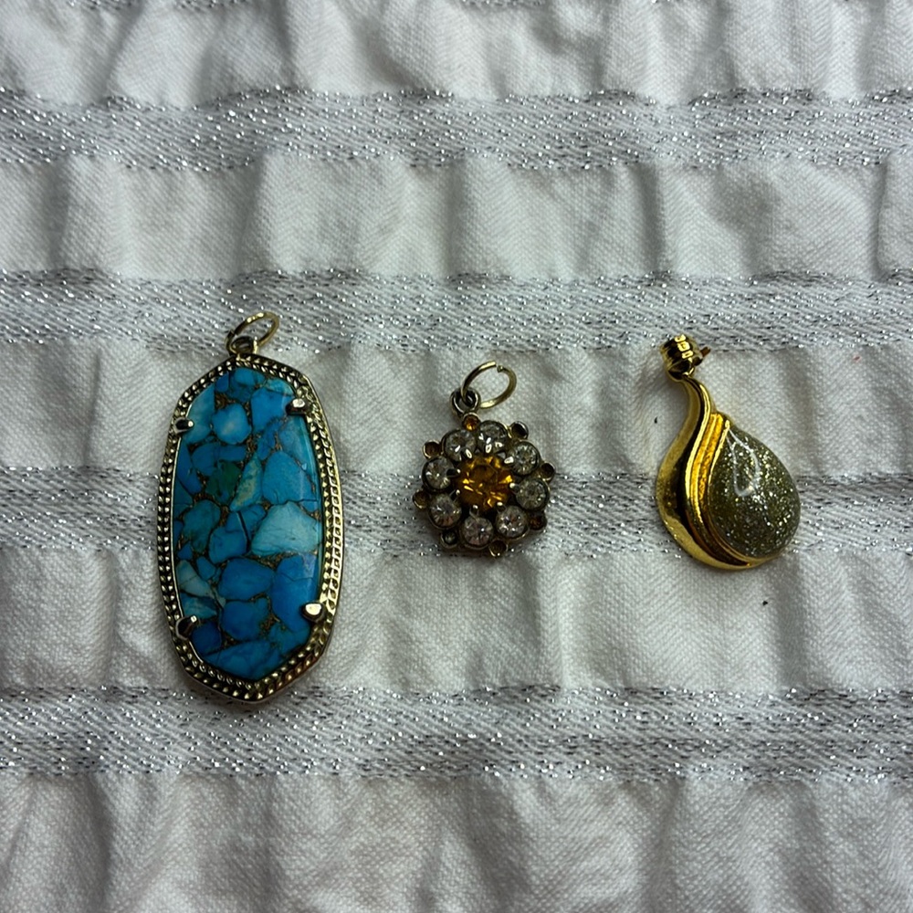 Turquoise & Gold, small vintage & gold Pendants -Set of 3